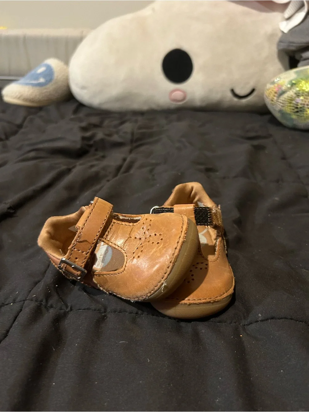 Stride Rite Tan Leather T-Strap Mary Jane Shoes